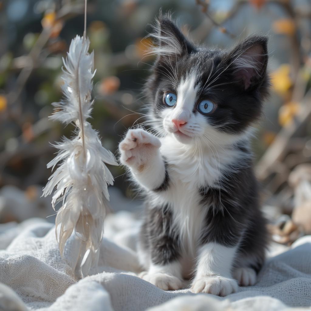 Playful 10-week-old kitten batting at a toy