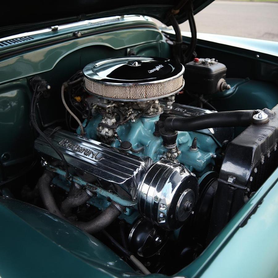 Detailed view of the 1952 Pontiac Chieftain's engine bay, showcasing the straight-eight engine.