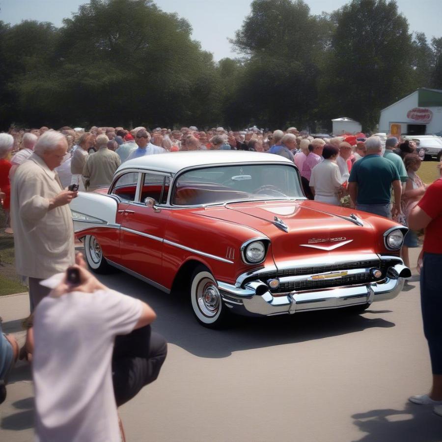 A 1957 Chevy 150 displayed at a car show