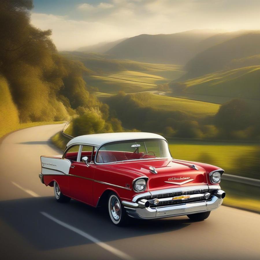 Driving a 1957 Chevy 150 on the open road