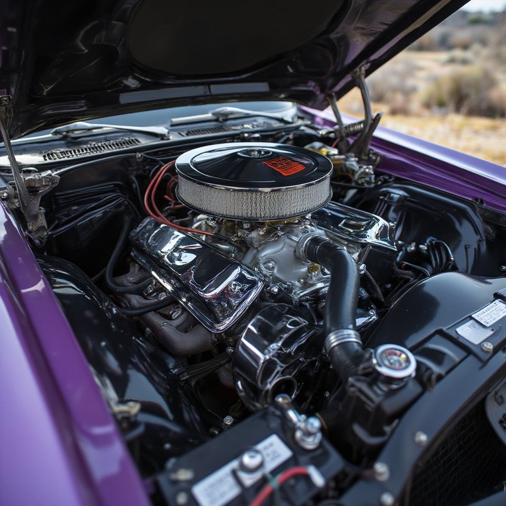 Classic 1970 Challenger Hemi engine Texas detailed close up shot