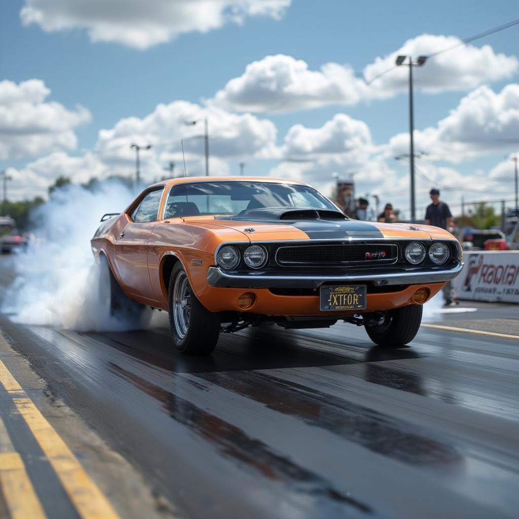 Classic 1971 Dodge Challenger R/T on Race Track