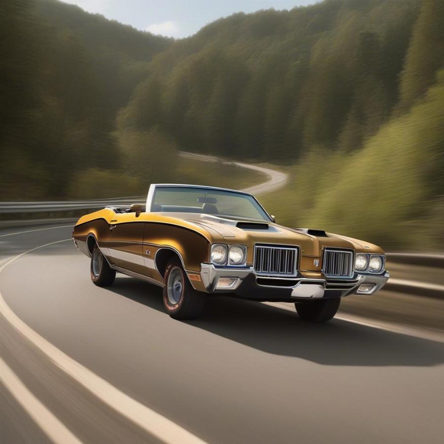 1972 Oldsmobile 442 Convertible Cruising on a Scenic Route