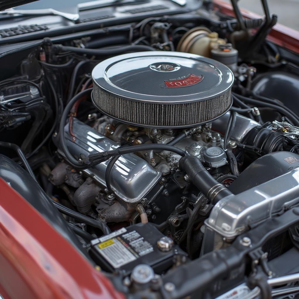 Inspecting the Engine Bay of a 1974 Cadillac Coupe DeVille