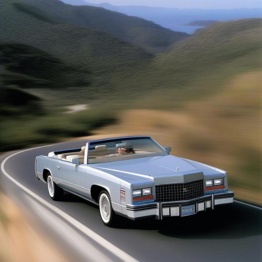 1985 Cadillac Eldorado Biarritz Convertible Driving: Capturing the joy of open-top motoring in this classic American convertible.