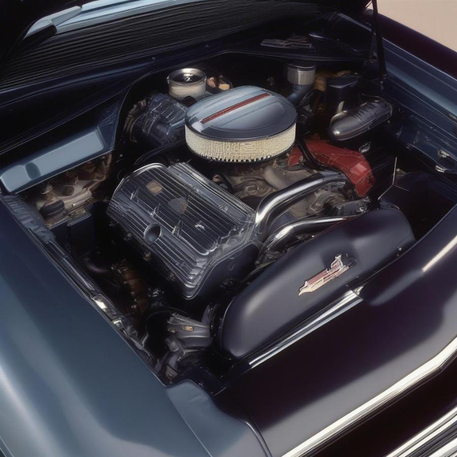 1985 Cadillac Eldorado Biarritz Convertible Engine: Detailed view of the 4.1L V8 engine that powered this classic American car.