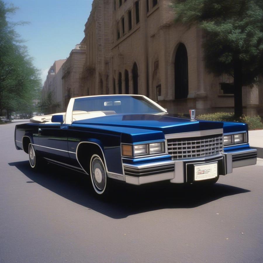 1985 Cadillac Eldorado Biarritz Convertible Front View: Showcasing the classic lines and iconic grille of this American luxury car.