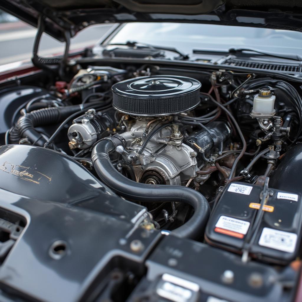 Engine bay of a 1986 Chevy Caprice classic showing V8 engine