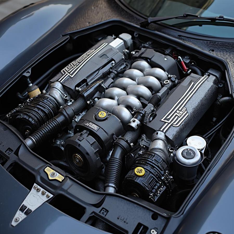 Detailed view of the powerful Mercedes-AMG V12 engine in the 2002 Pagani Zonda C12