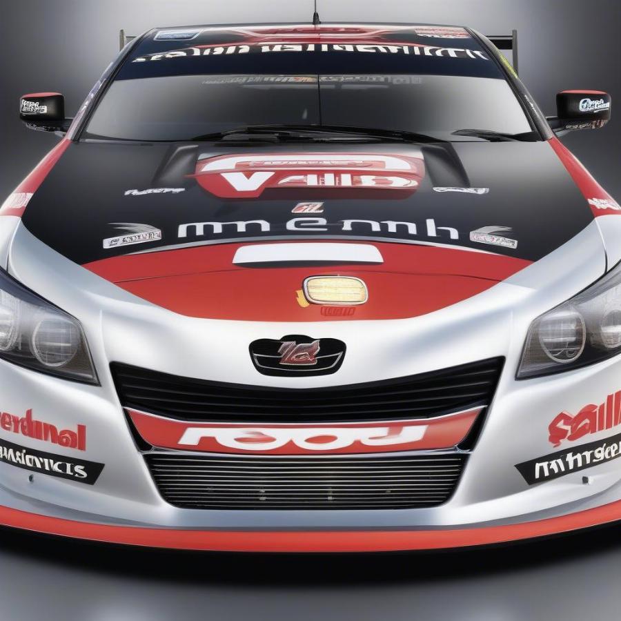 Close-up front view of a 2013 V8 Supercar showing its aggressive design