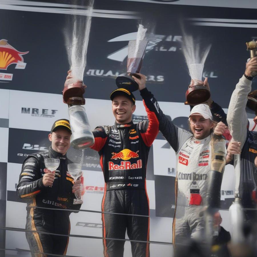 Winners celebrating on the podium after a 2013 V8 Supercars race