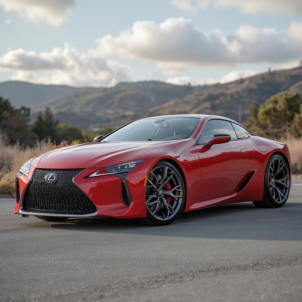 2022 Lexus LC Coupe Side Profile in Red: Emphasizing Sleek Lines and Aerodynamic Design