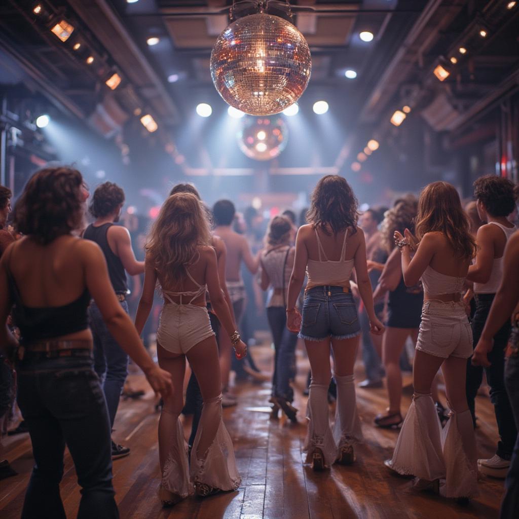 Crowded Dance Floor in a 70s Disco