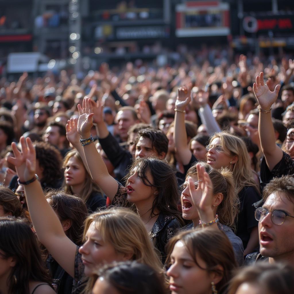 80s Stadium Rock Concert: Crowd Cheering Enthusiastically