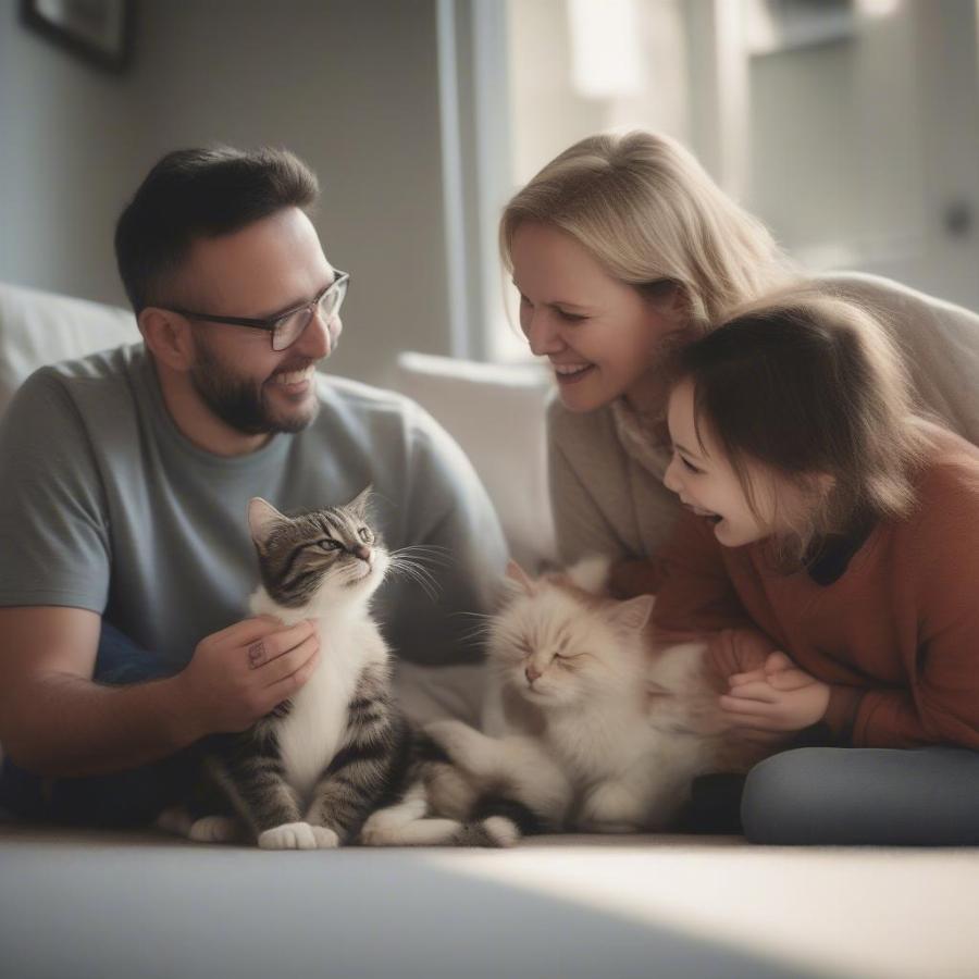 Happy Adopted Cat with Family