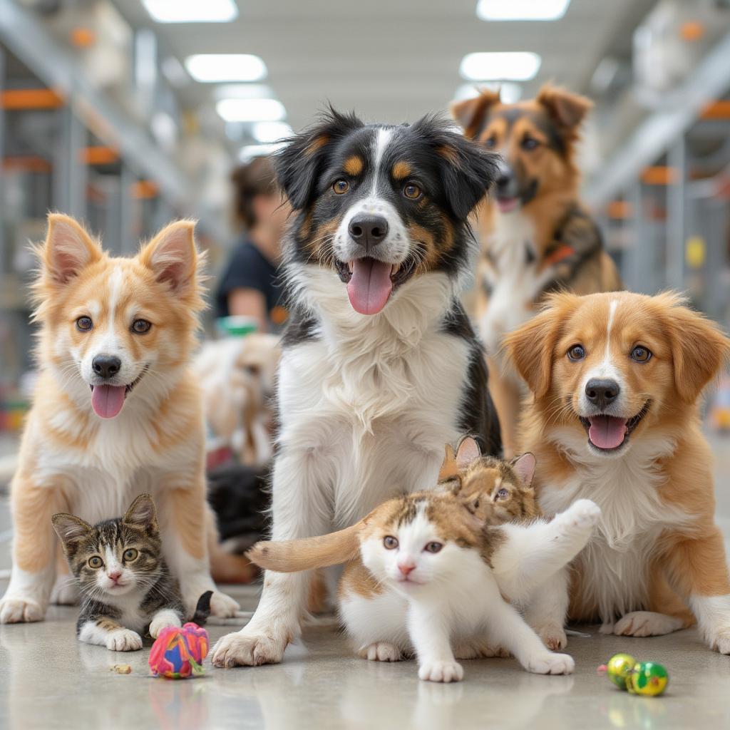 Adorable cats and dogs waiting for adoption at a shelter