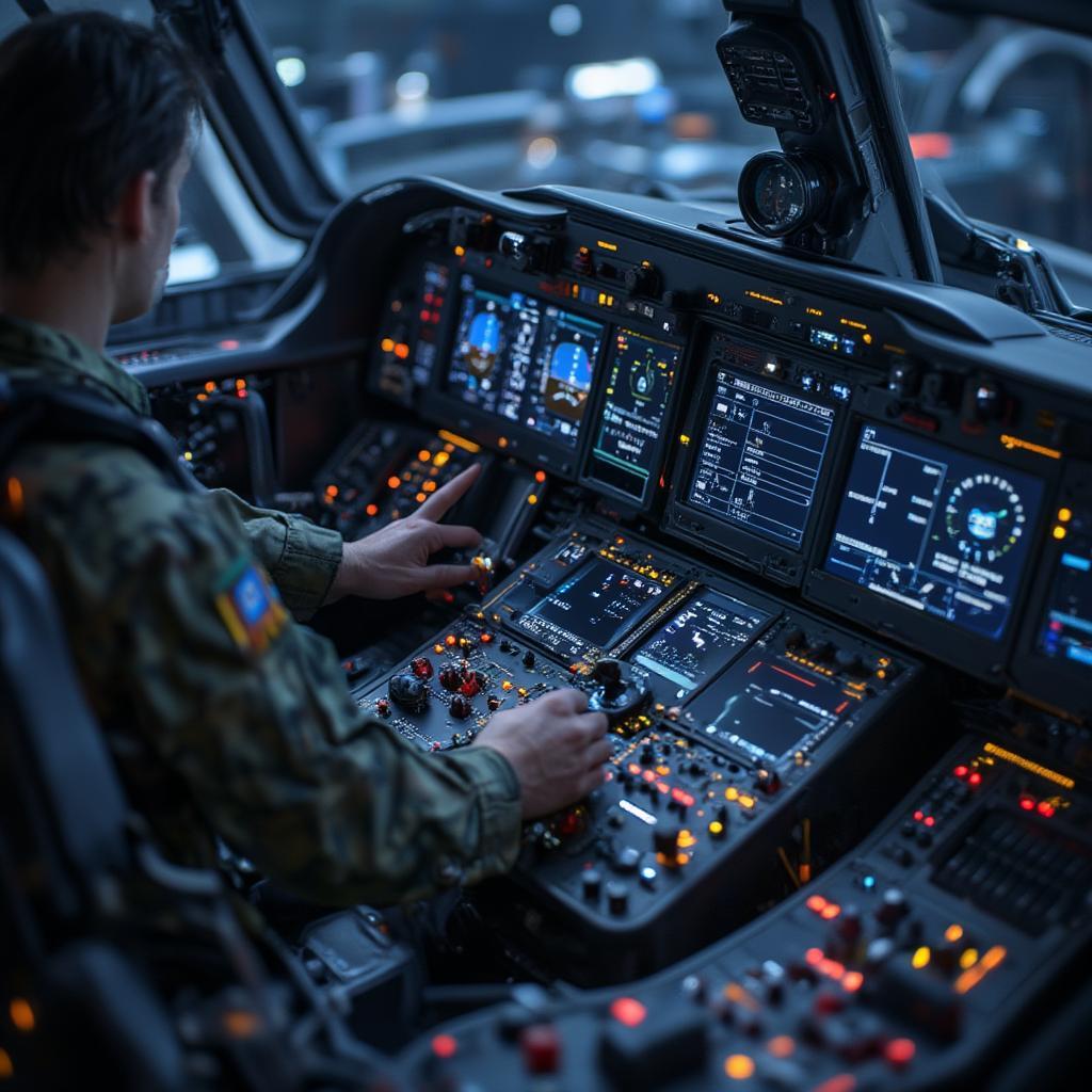 Advanced Fighter Jet Simulator Control Panel: Complex Systems for Realistic Training