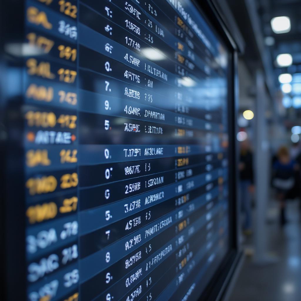 airport departure board with flight information