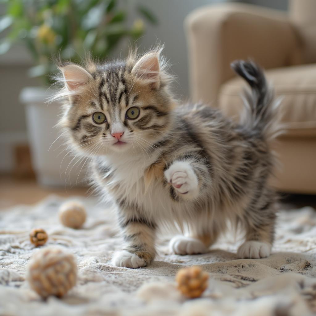 Playful American Bobtail Kitten:  Joyful and Energetic