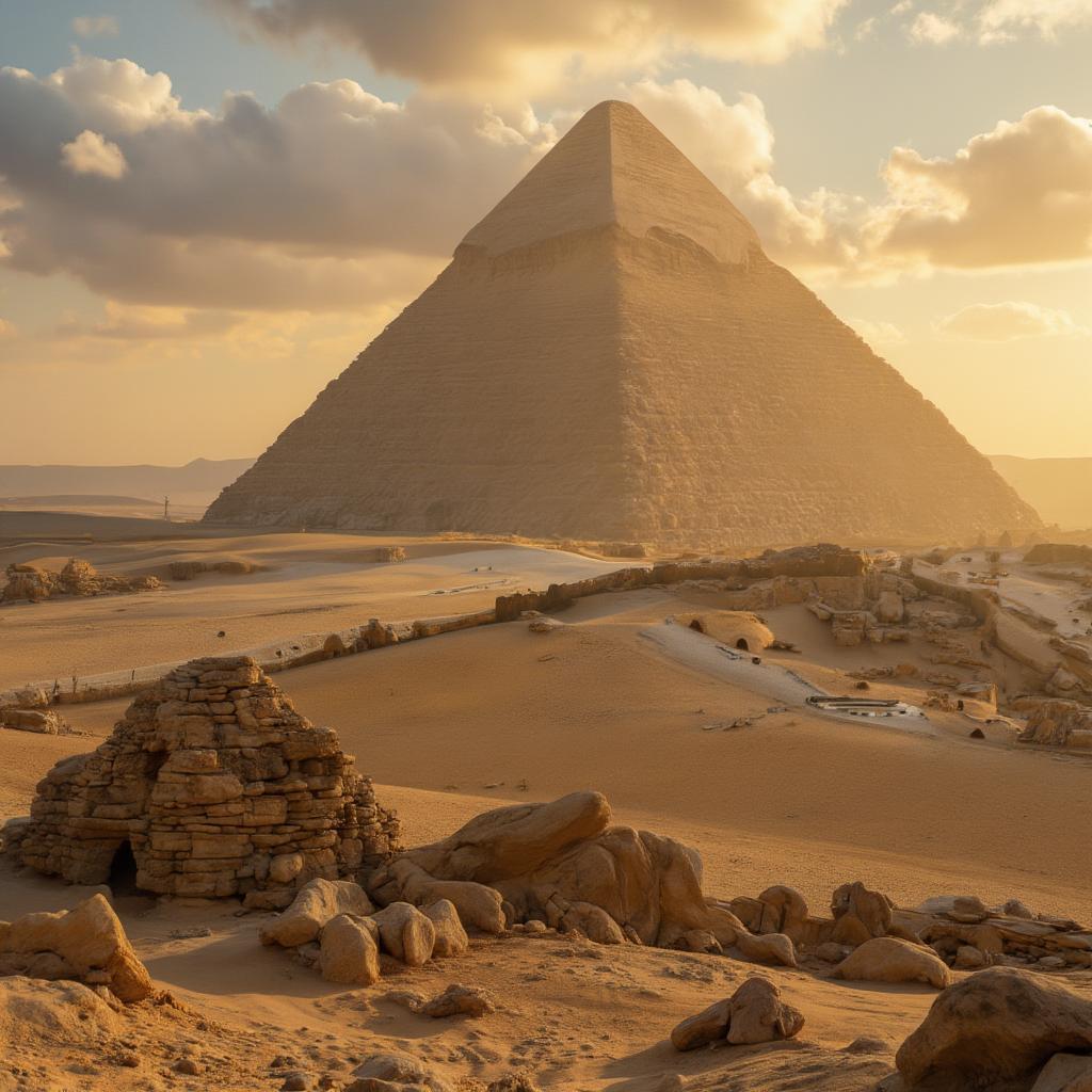 ancient egyptian pyramids at sunset