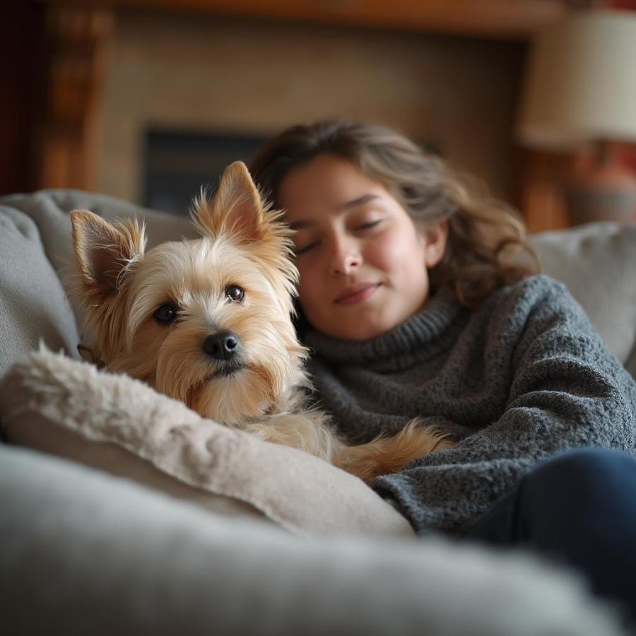 Andy cuddling with his owner