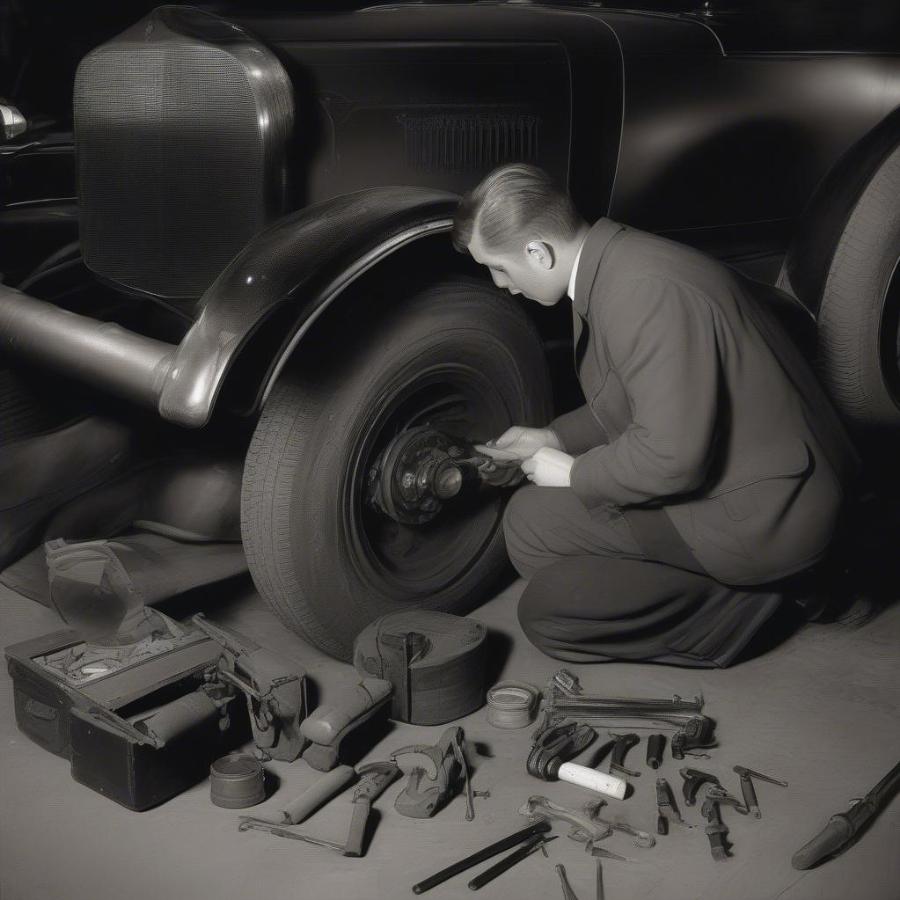 Inspecting an Antique Car