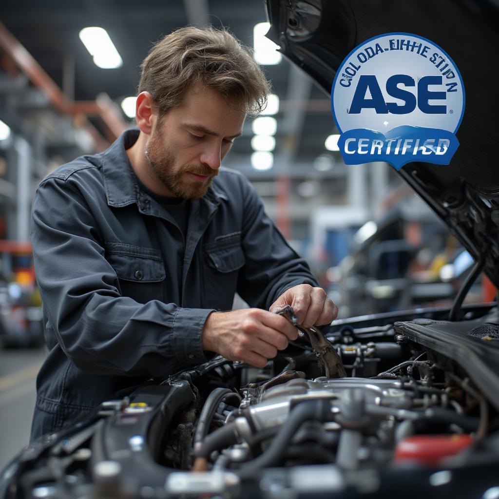 ASE Certified Mechanic Working on a Car Engine