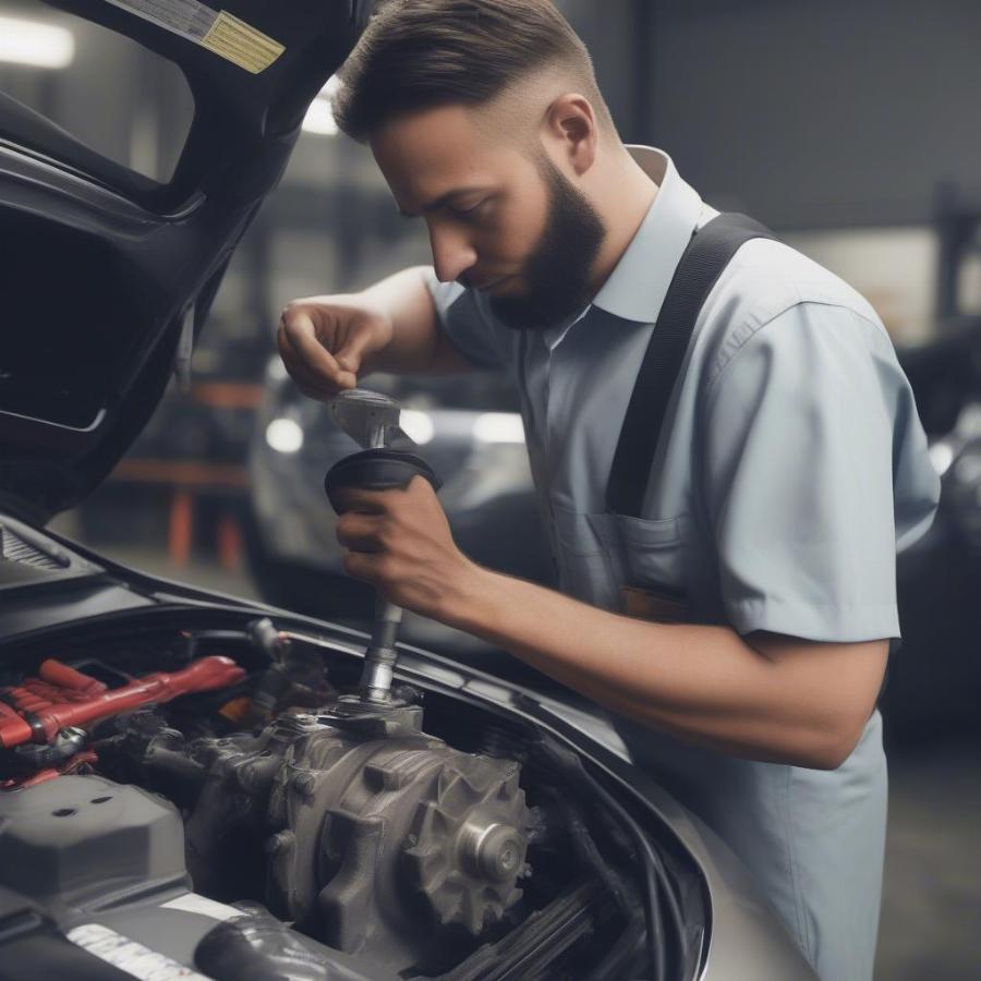 ASE Certified Mechanic Working on EV