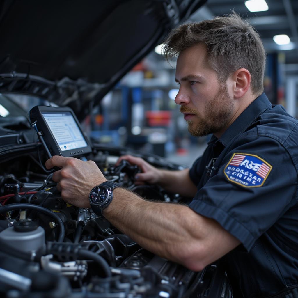 ASE Certified Technician Working on a Modern Vehicle