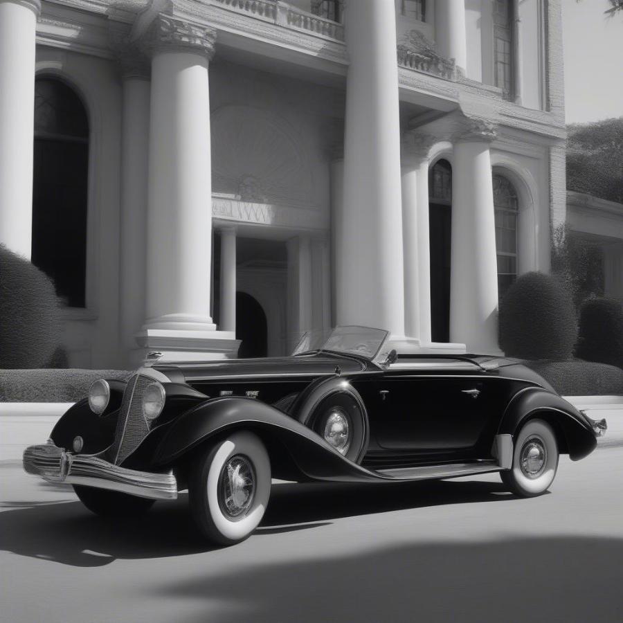 Classic Auburn Boattail Speedster featured in a vintage film scene, highlighting its cultural impact and enduring presence in popular media.