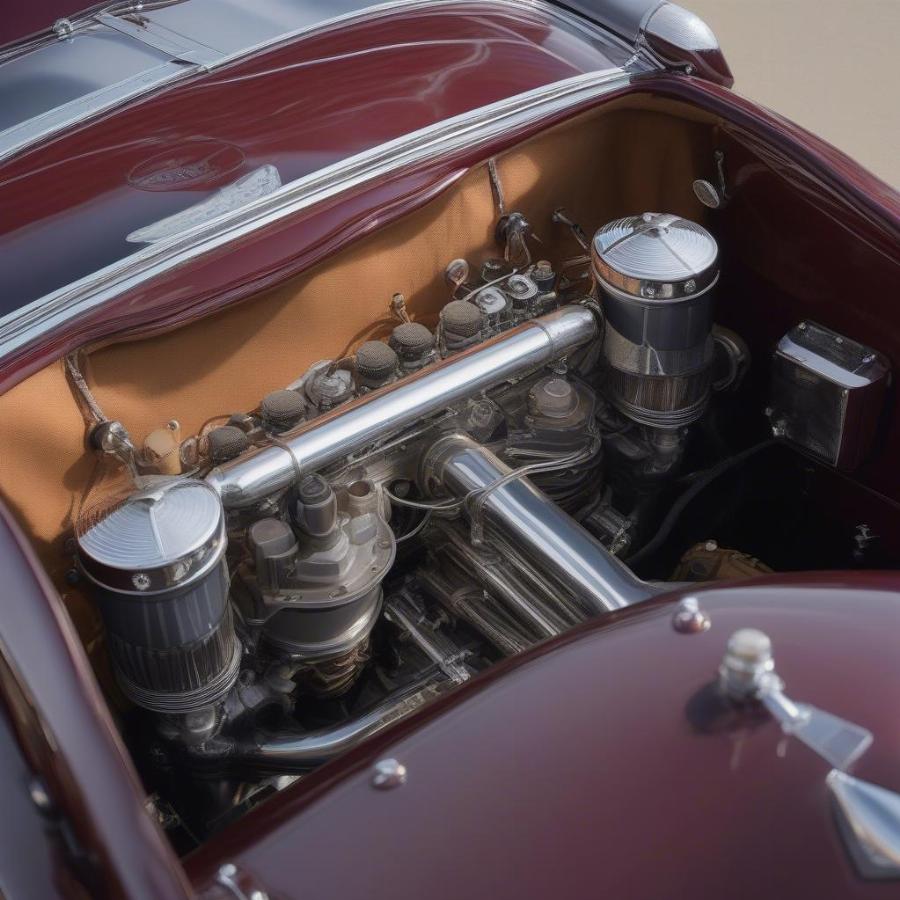 Detailed view of the powerful Lycoming engine of an Auburn Speedster, highlighting its performance and engineering ingenuity.