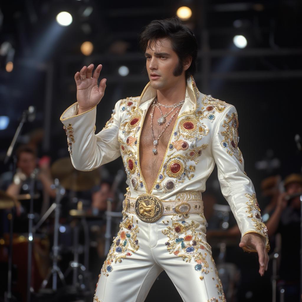 Austin Butler as Elvis Presley on stage