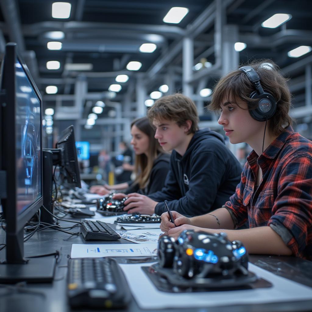 Students Working in a Modern Automotive Design Studio