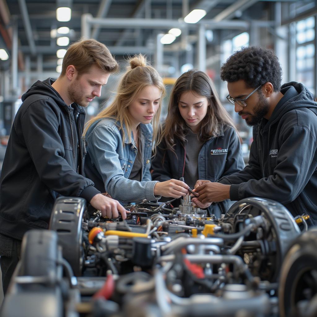 Automotive Engineering Students Collaborating on a Project in a University Lab