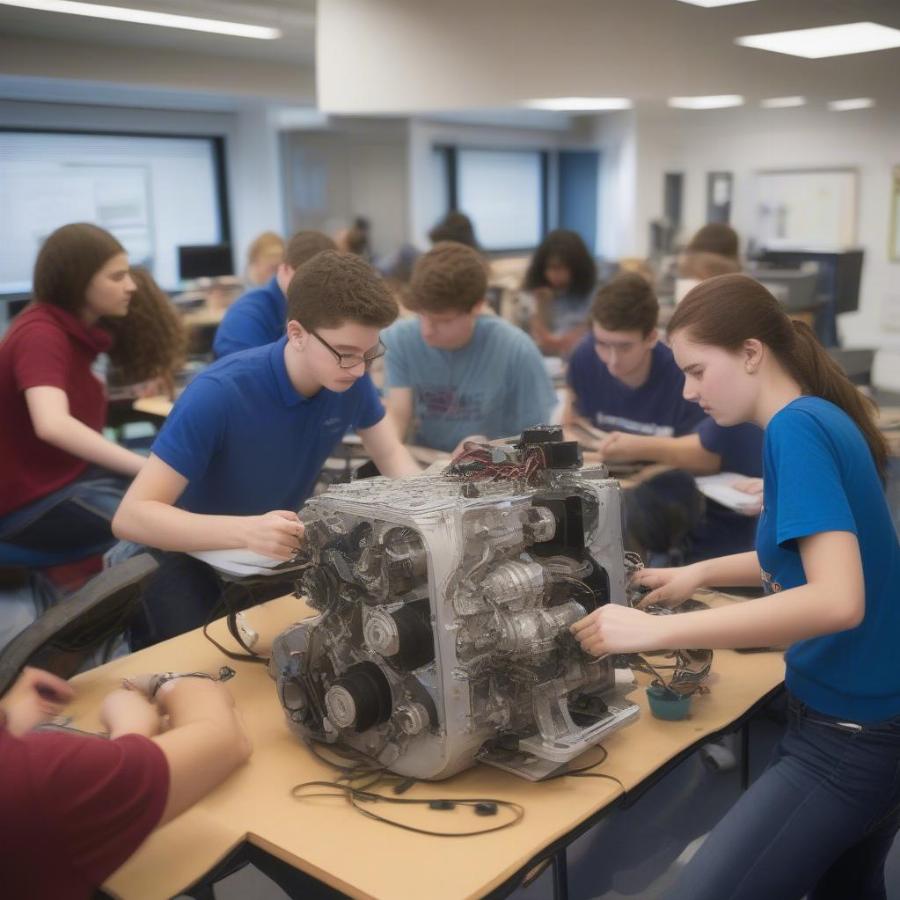 Students in a Modern Automotive Technician School Classroom