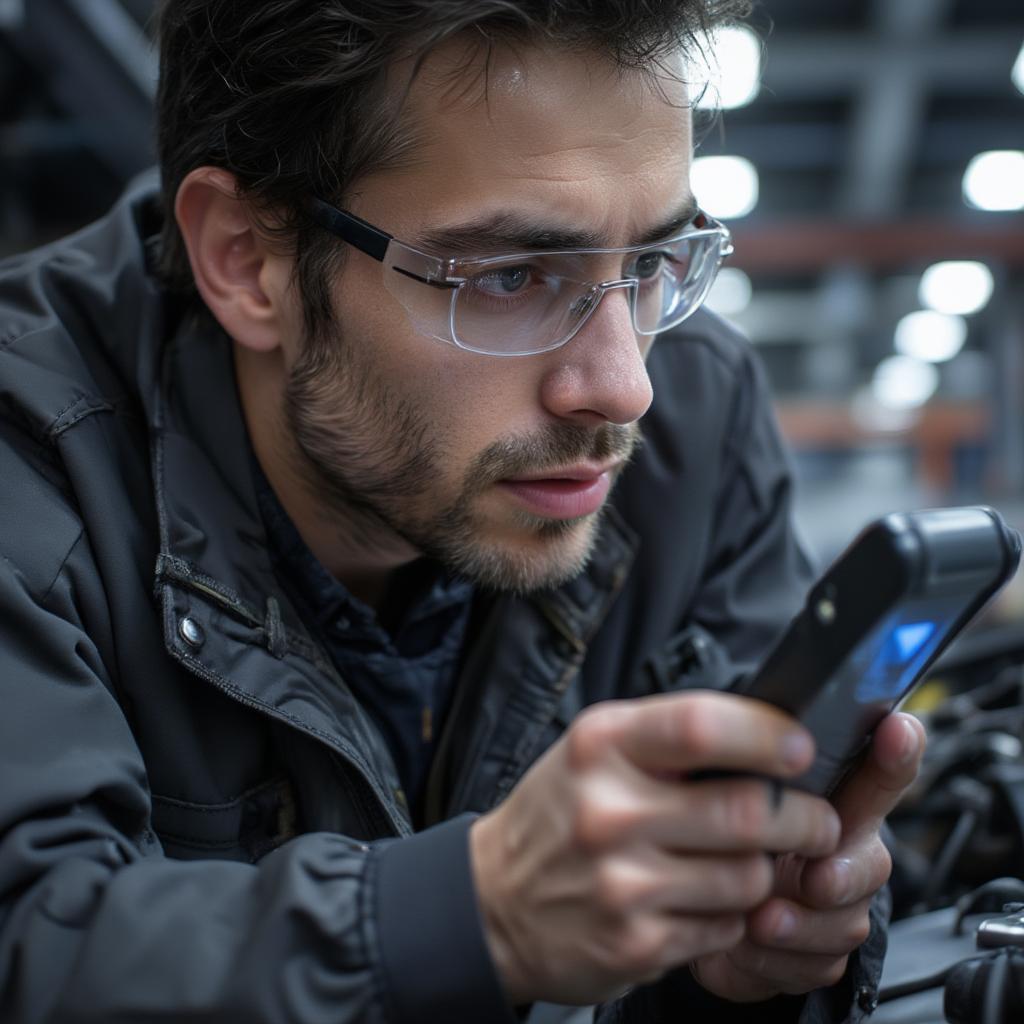 Technician utilizes advanced automotive diagnostic tool