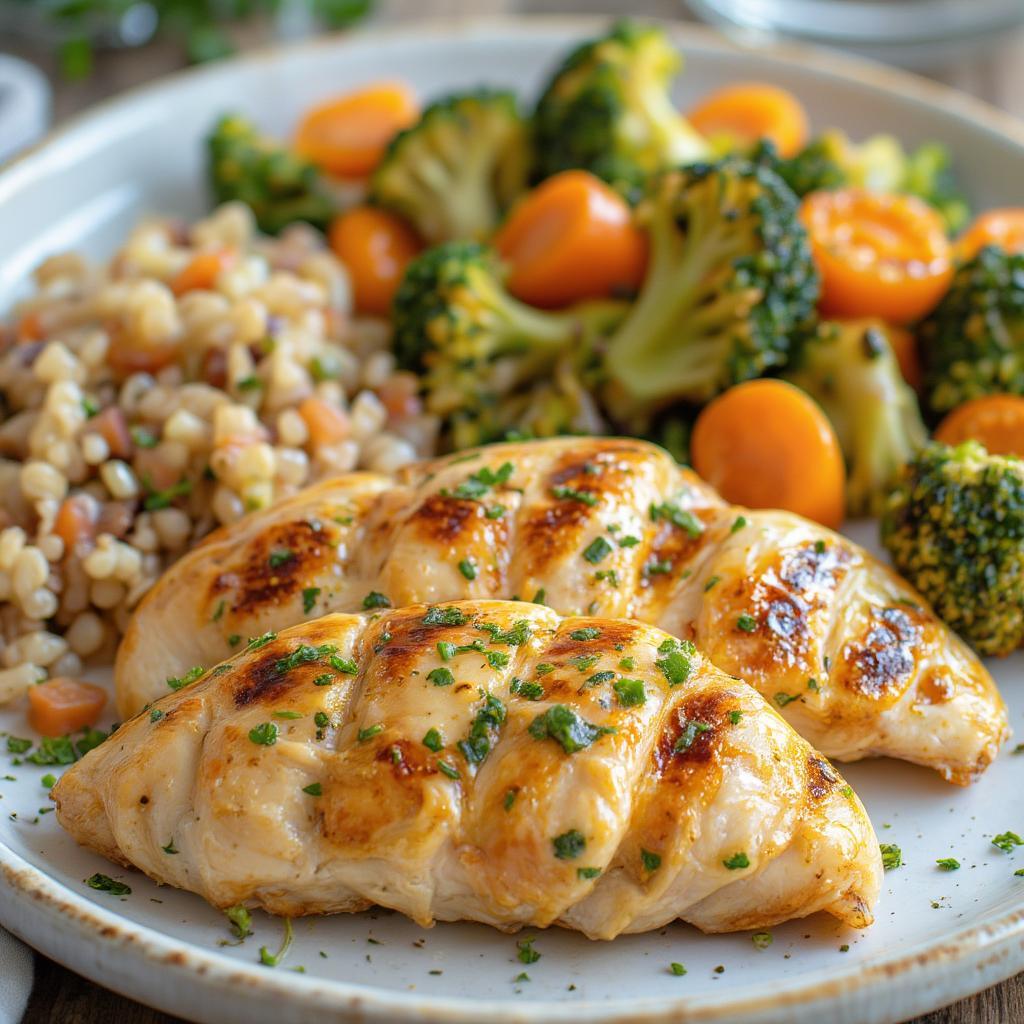 A balanced meal with vegetables, protein, and whole grains for healthy fat loss.