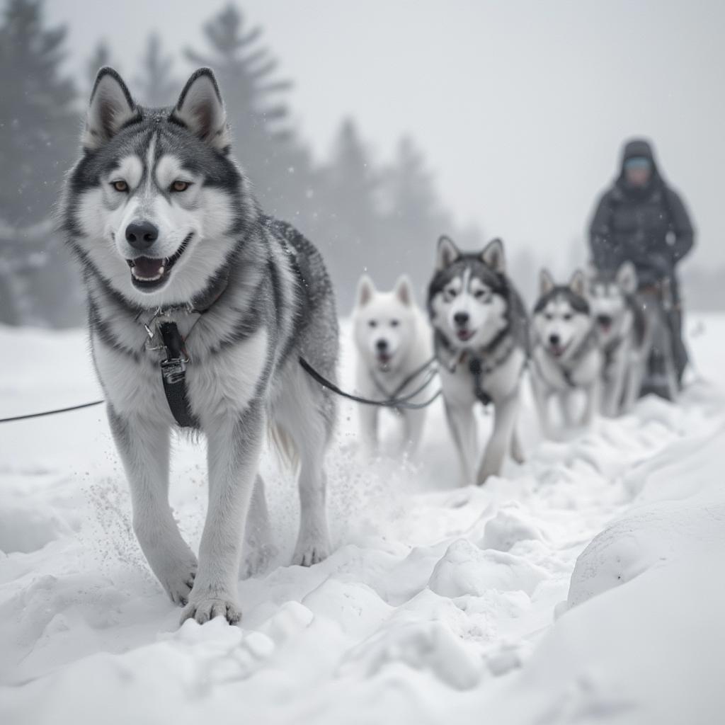 Balto the Siberian husky, iconic serum run dog, pulling sled