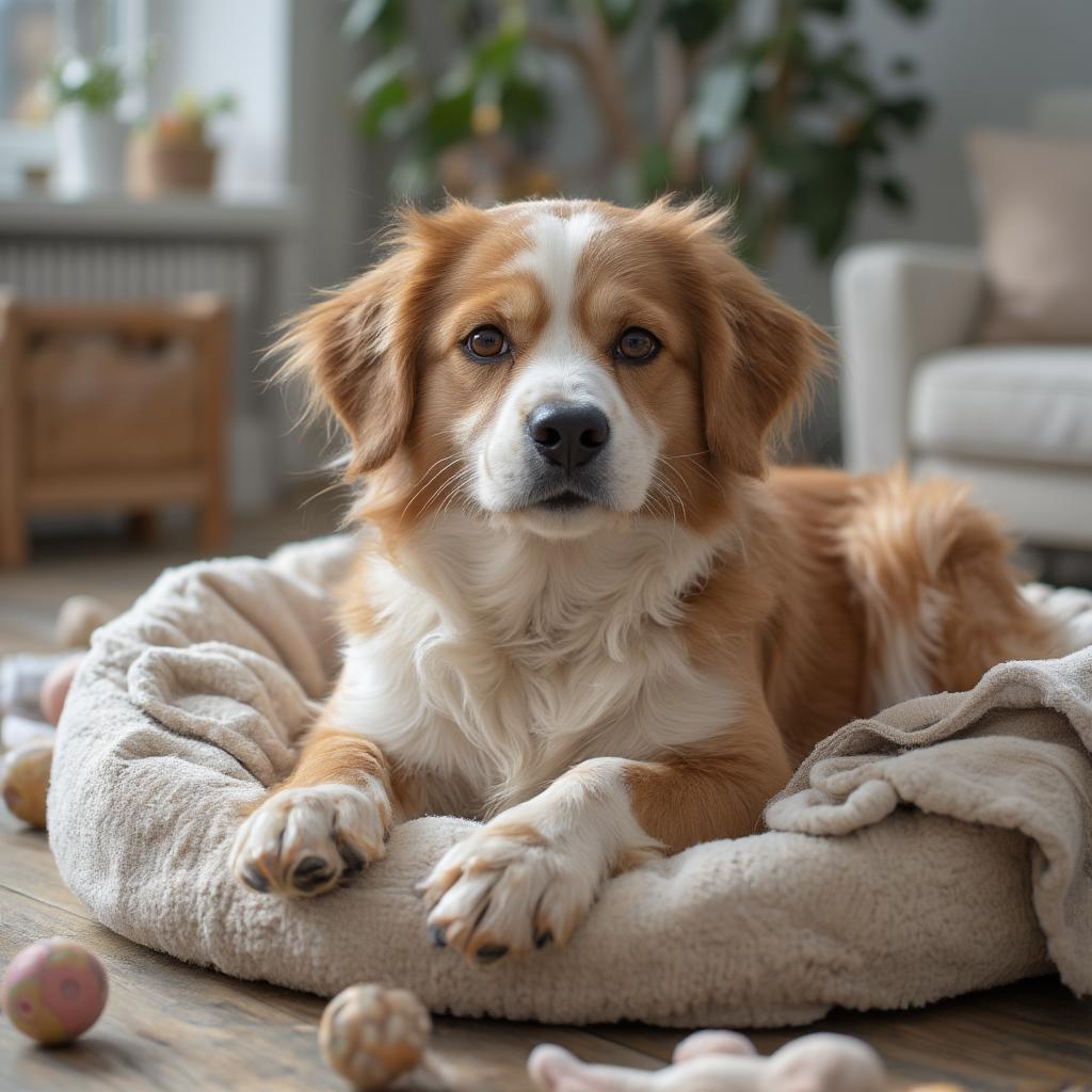 A Battersea dog relaxing in its new home