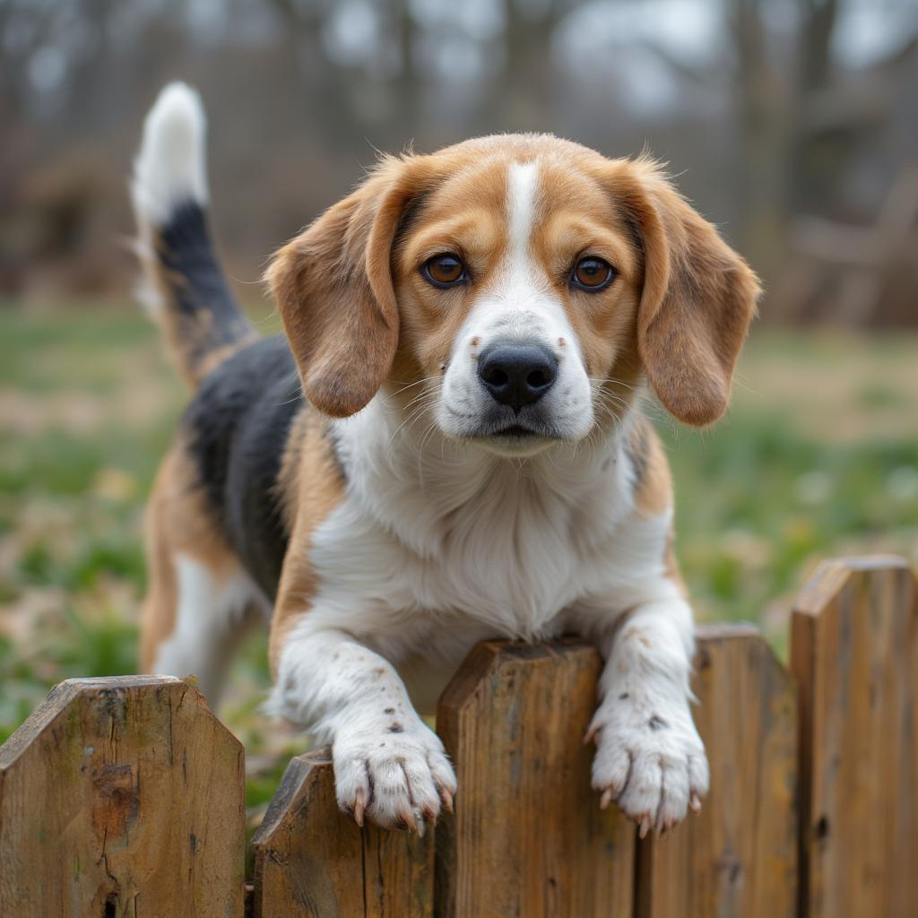 Beagle Dog Escaping Backyard Fence