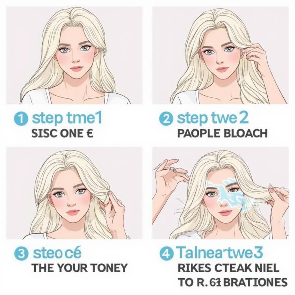 a series of illustrated steps demonstrating how to bleach hair safely at home