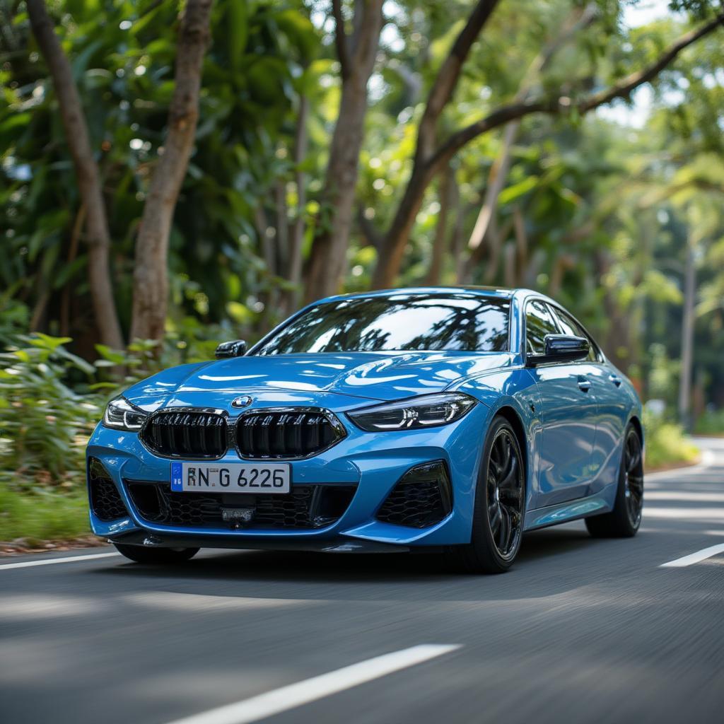 bmw 2 series gran coupe showing indian road landscape