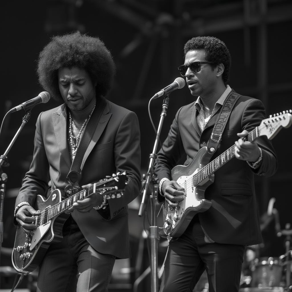 bo diddley and chuck berry on stage performing together