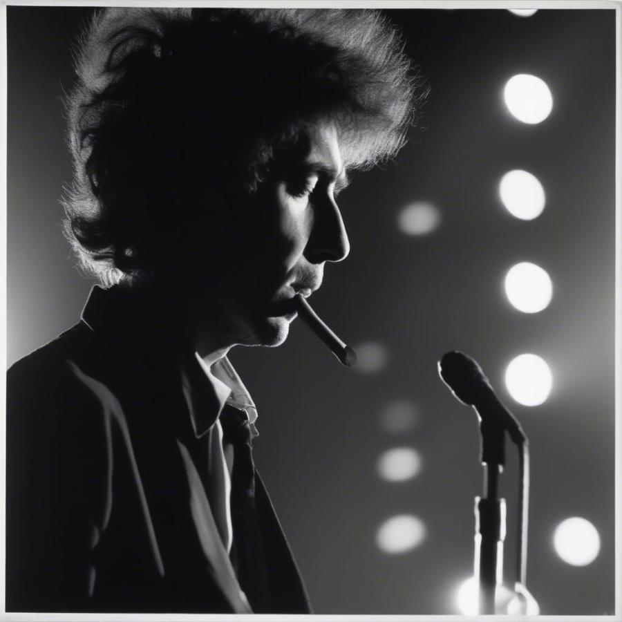 Bob Dylan commanding the stage with his unique presence in 1990