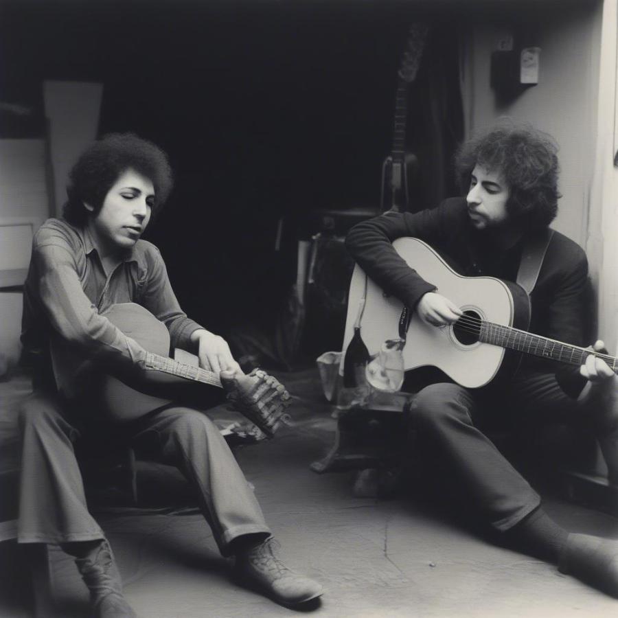 Bob Dylan and Jerry Garcia in the early days of their musical careers