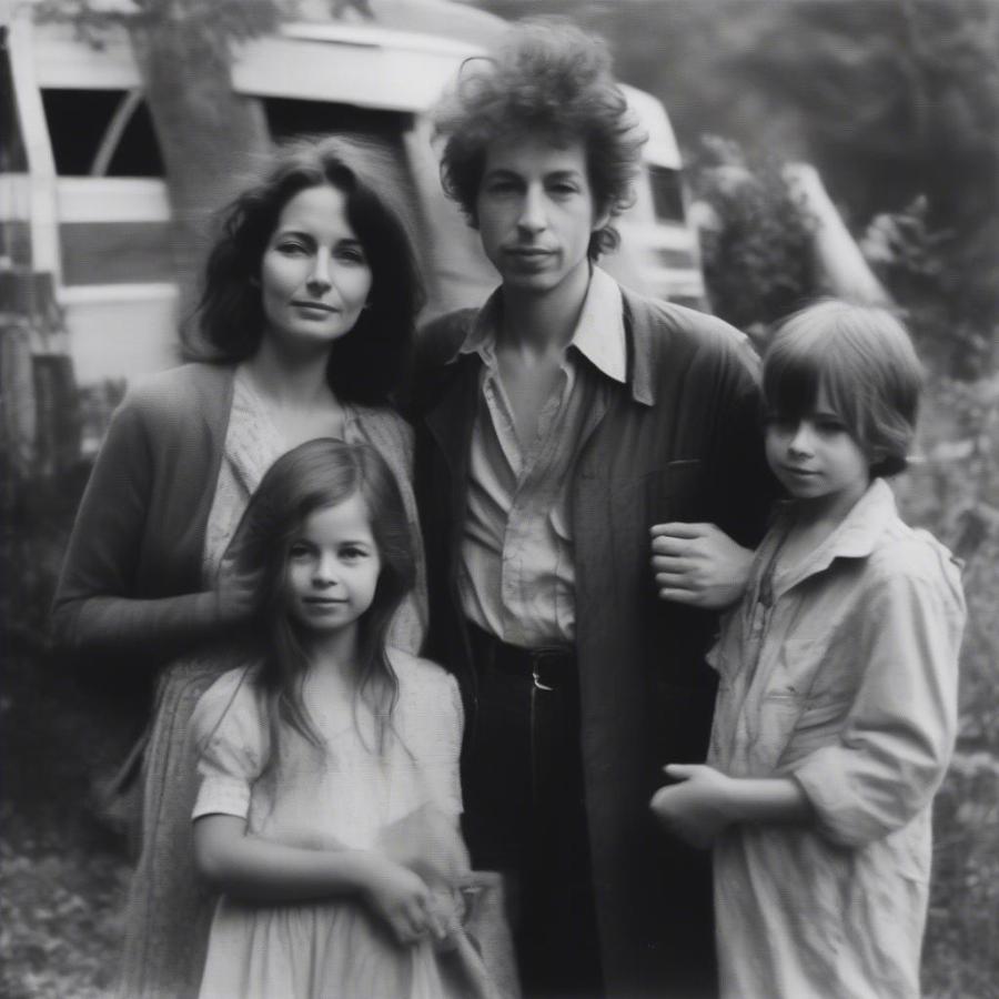 Bob Dylan with his family during the Woodstock era