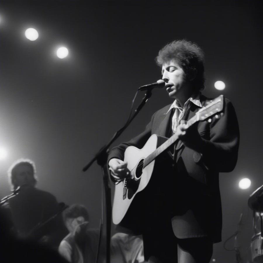 Bob Dylan performing in a Greenwich Village folk club in the early 1960s.