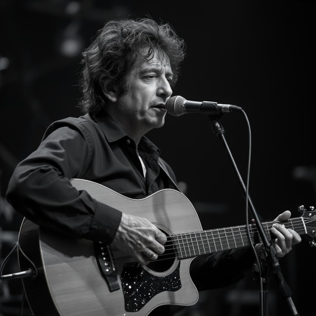 bob dylan playing guitar at a concert