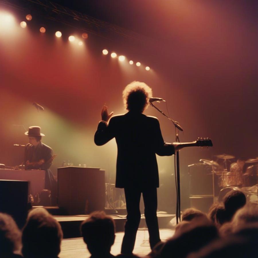 Bob Dylan performing at the Isle of Wight Festival in 1969