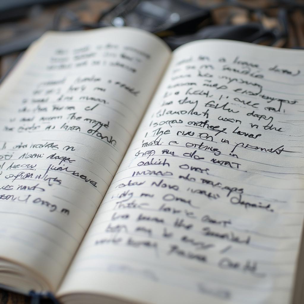 Bob Dylan's handwritten lyrics in notebook